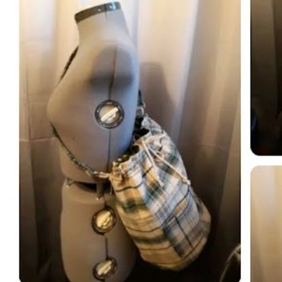 Plaid Retro Plaid Tote Double handle Bucket Shoulder Bag Purse Green Ivory LRG - Picture 2 of 11